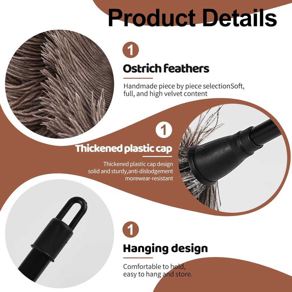 Ostrich Feather Duster 14.9" Mini with Plastic Handle, 2 Pack Reusable