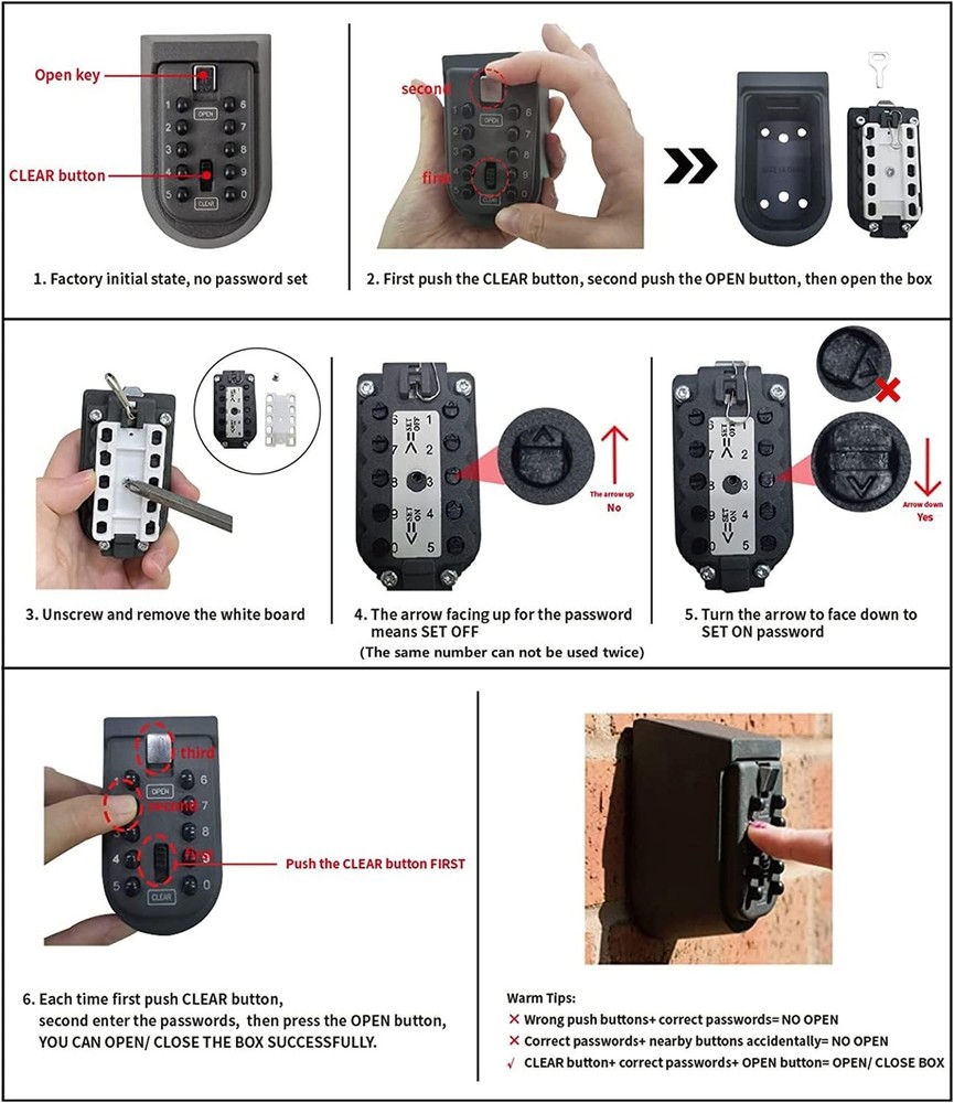 Indoor & Outdoor Key Lock Box Wall Mounted Push Button Combination Key Safe S...