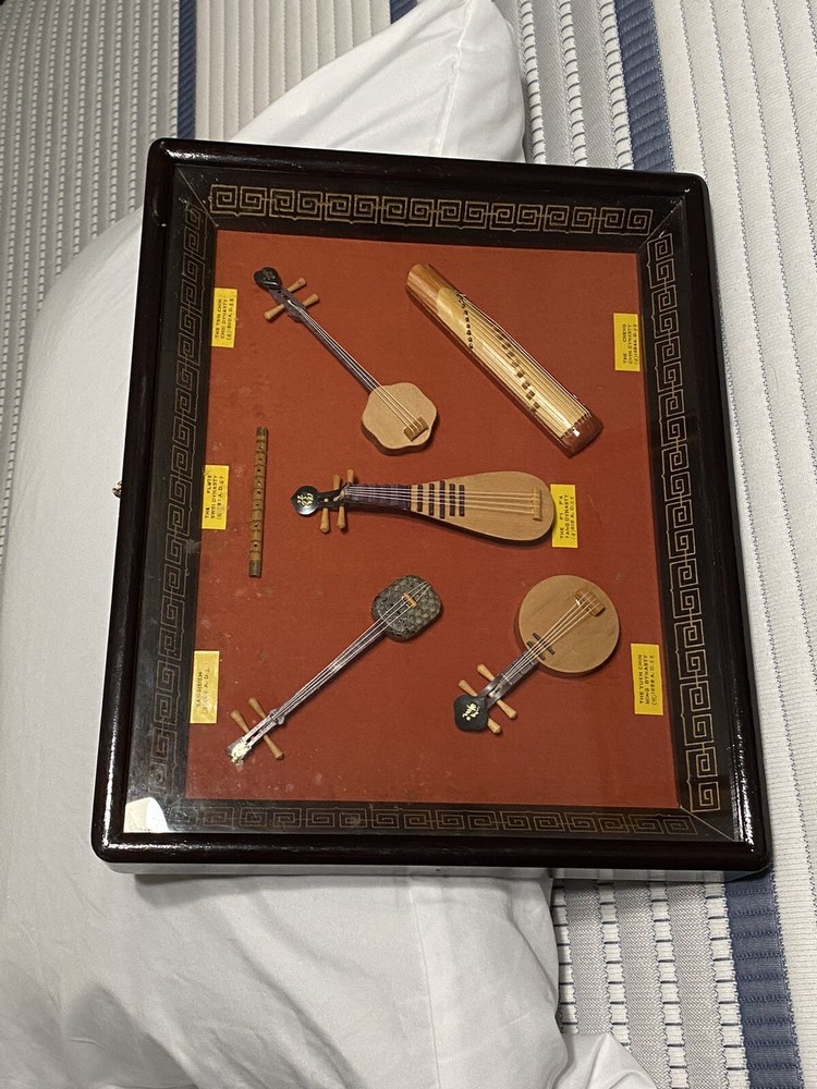 Ancient Chinese Dynasty Miniature Musical Instruments Shadow Box Display