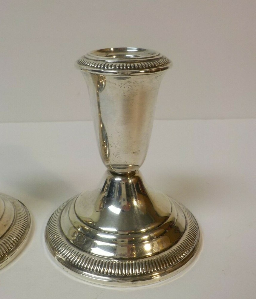 Pair Crown Mid-Century Sterling Silver 3.75" Candlesticks