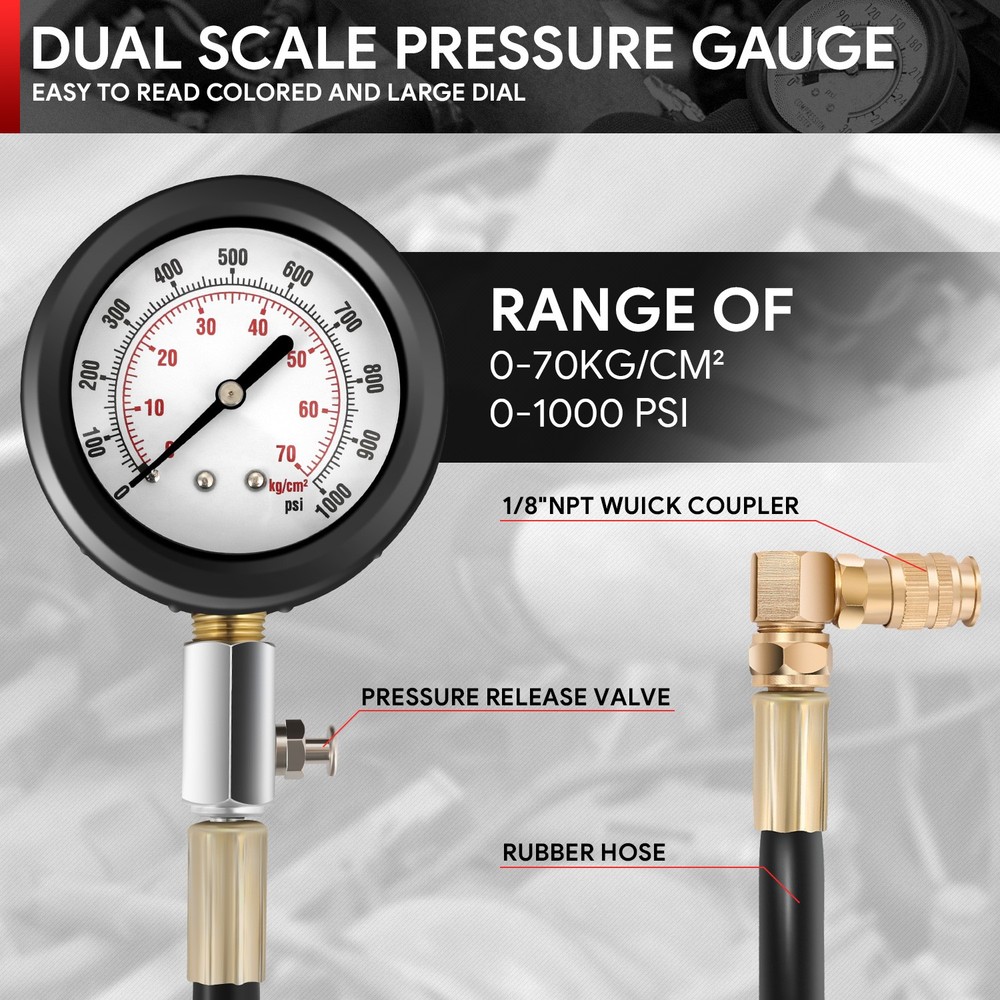 TU-15A Cylinder Diesel Engine Compression Gauges Pressure Meter Tester Tool Kits