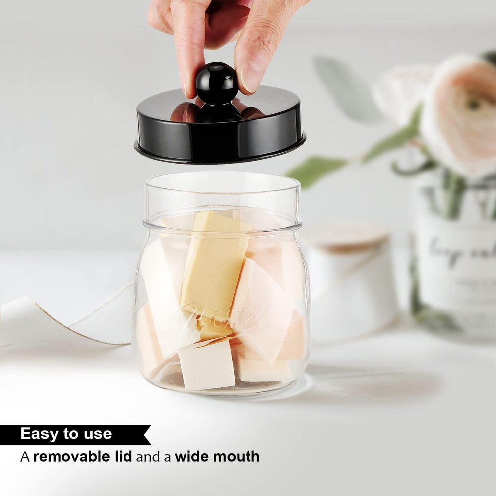 SheeChung 3 Pack Qtip Holder Bathroom Jar Set, Apothecary 3 Pack, Black-3Pcs