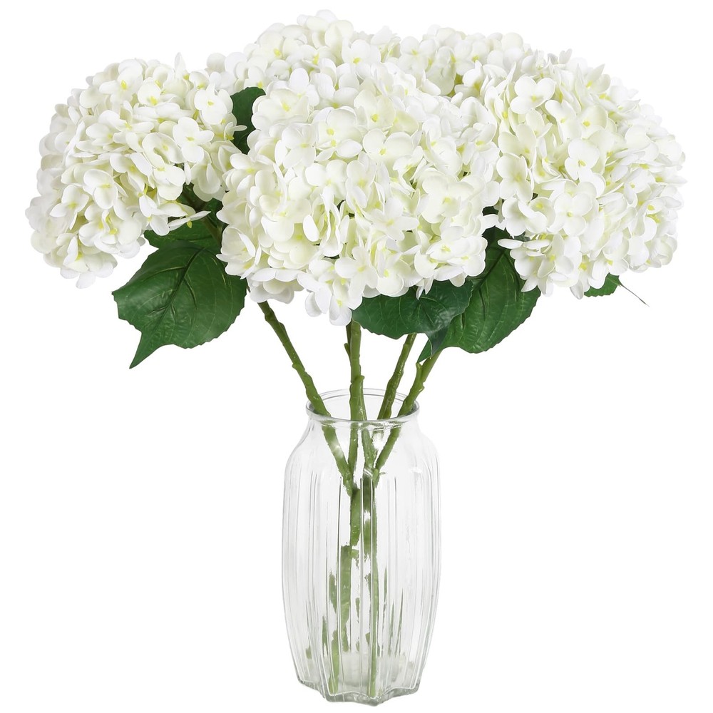 4PCS Real Touch White Hydrangea Artificial Flowers 21'' Large Latex Fake Hydrang