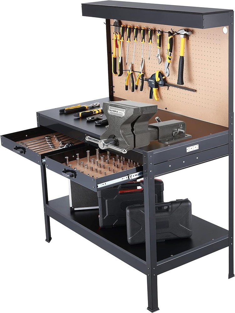 Multipurpose Workbench with Power Outlets & Light - Durable Steel Construction