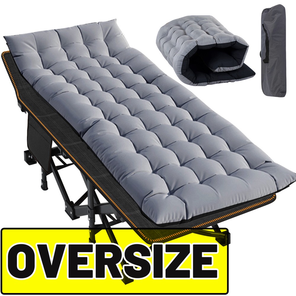 NAIZEA Extra-Wide Folding Camping Cot, Quiet Sleeping Cot With Side Pocket XXL
