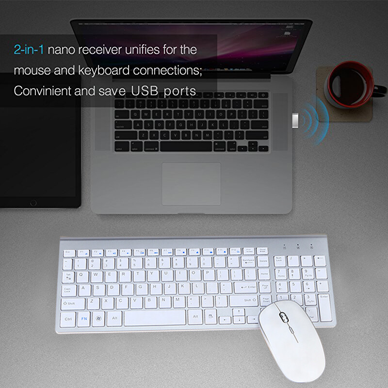 Wireless Keyboard and Mouse Combo - Full Size Slim Thin Keyboard Mouse 104 Keys