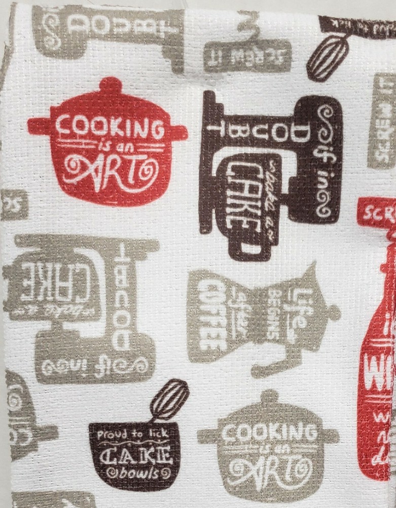 2 PRINTED MICROFIBER KITCHEN TOWELS (15"x25") INSPIRATIONAL KITCHEN PHRASES,HC