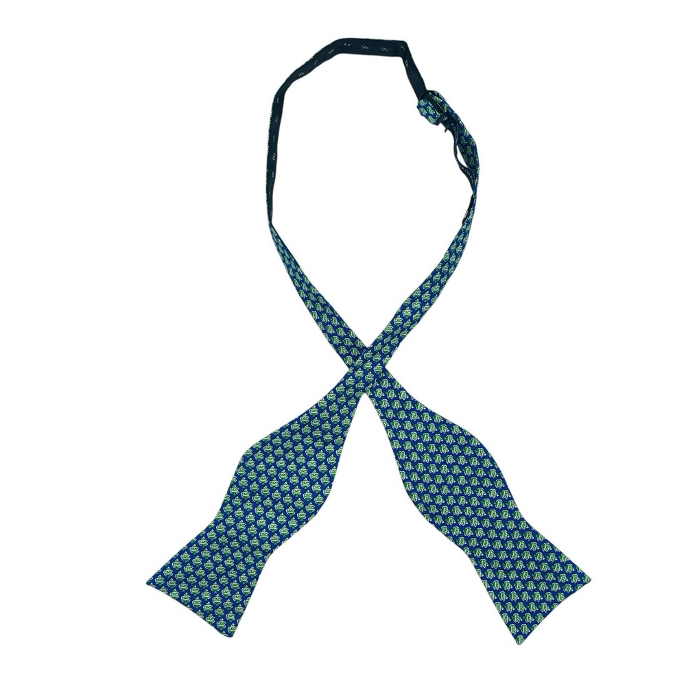 Tommy Hilfiger Men’s Green Fish Pattern Blue Silk Bow Tie