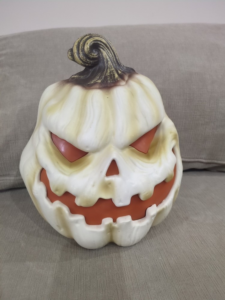 Halloween 12” LED Flickering White Evil Pumpkin