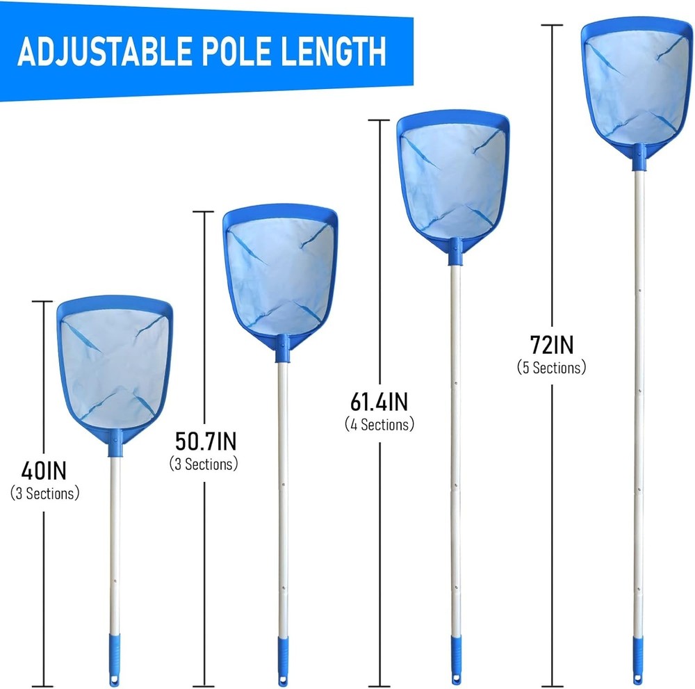 Lightweight Pool Cleaning Tool: 5' Telescopic Aluminm Pole with Medium Fine Mesh