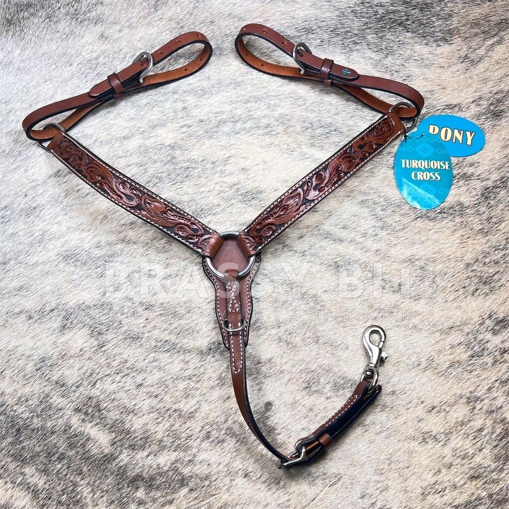 Turquoise Cross Tooled Pony Breast Collar