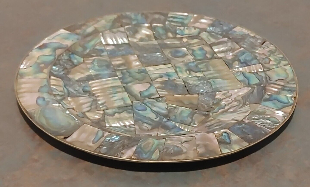 Custom Abalone Inlaid Solid Sterling Silver Dish 6 1/4 Inches