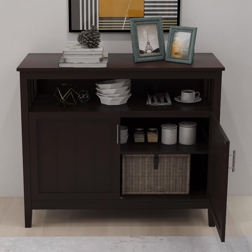 Kitchen Storage Sideboard And Buffet Server Cabinet-Brown /White/Black