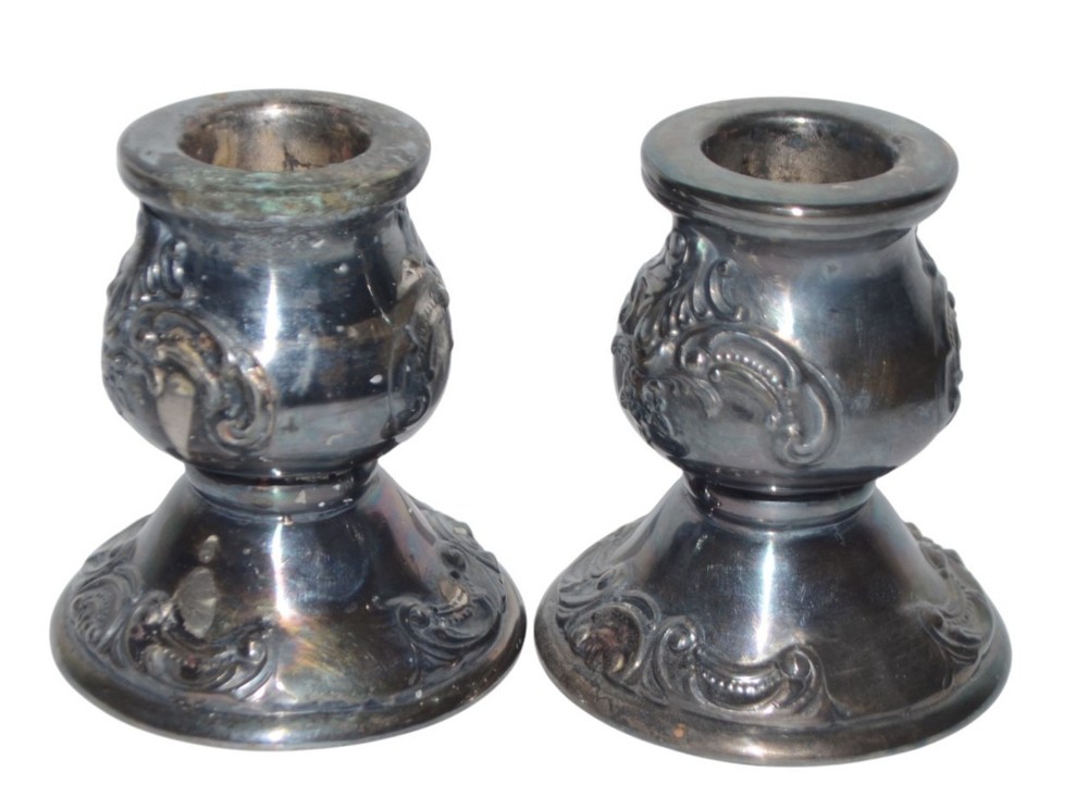 Vtg Wallace Silver Co Candle Holders Baroque Pattern 736 Silverplated 2 1/2"