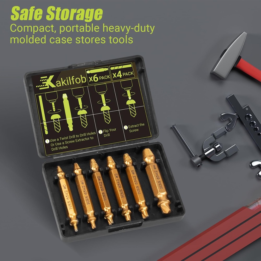 Damaged Screw Extractor Set, 10Pcs Easy Out Bolt Extractor Set, Drill Bit Str...
