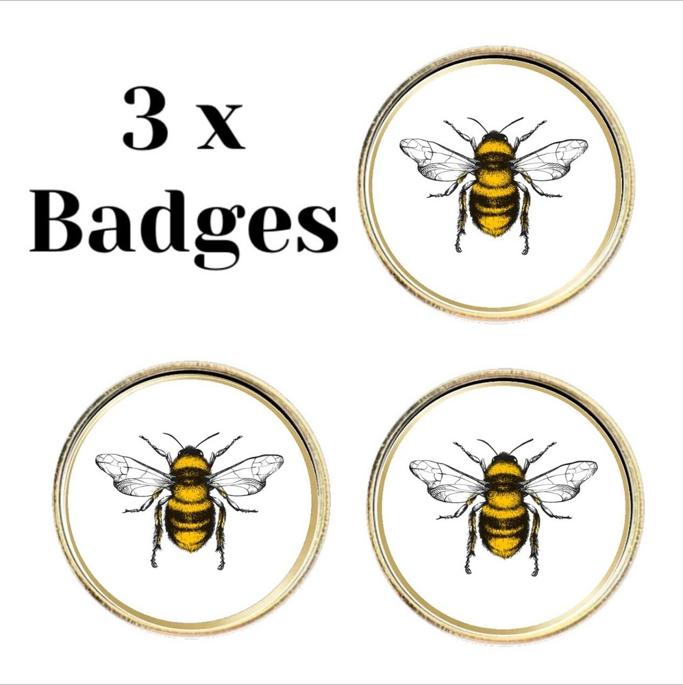 3 x Bee (BU8)  Lapel Pin Badges