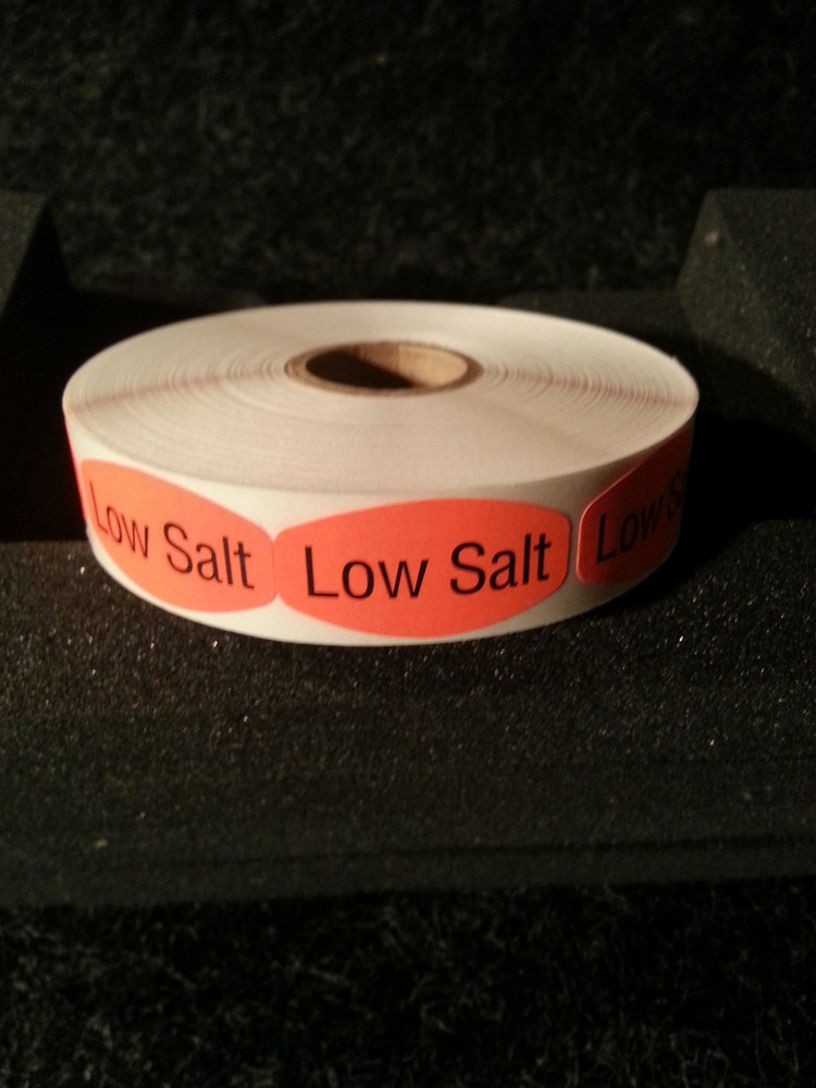 1000 each per roll LOW SALT LABELS STICKERS