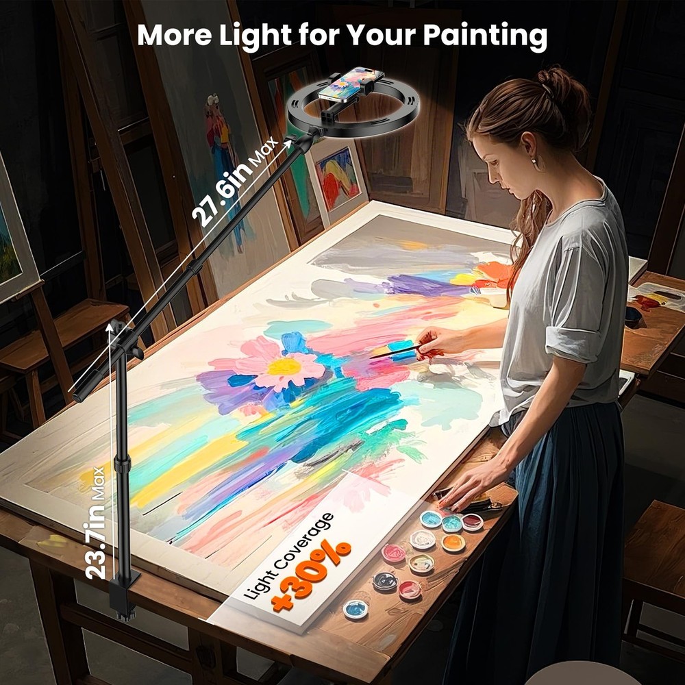 Overhead Mount for Desk Tripod - 10" Ring Light with Stand - Solid Ring Light...