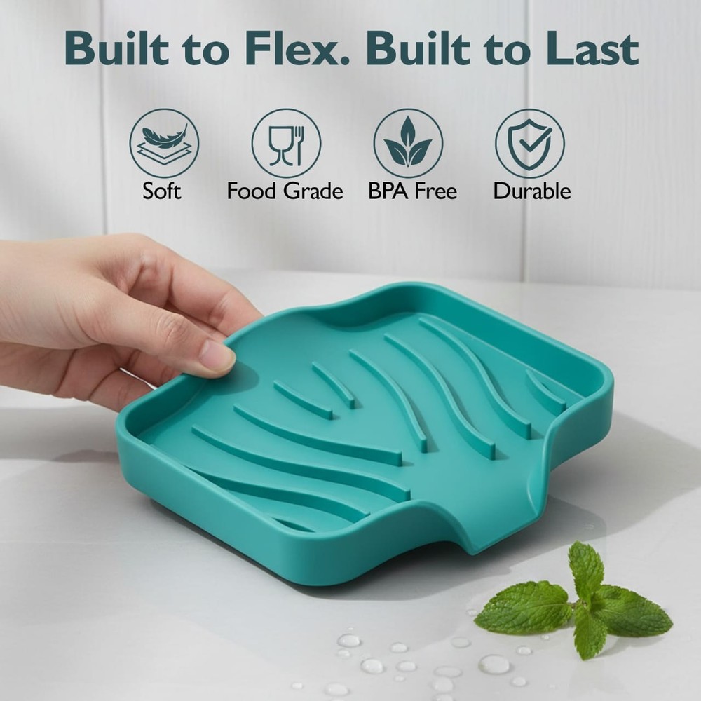 3 Pack Silicone Soap Dish with Drain Self Draining Holder Bathroom Kitchen Sink