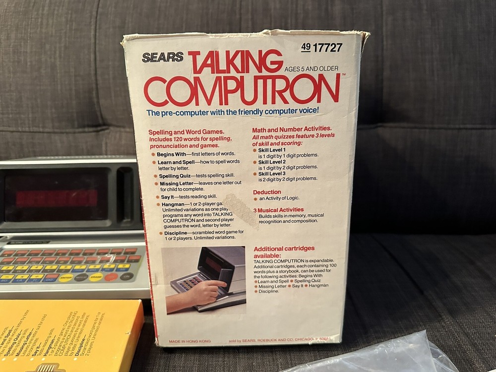 Vintage 1986 Sears Talking Computron w/ Adapter / Box - Powers On / NO SOUND