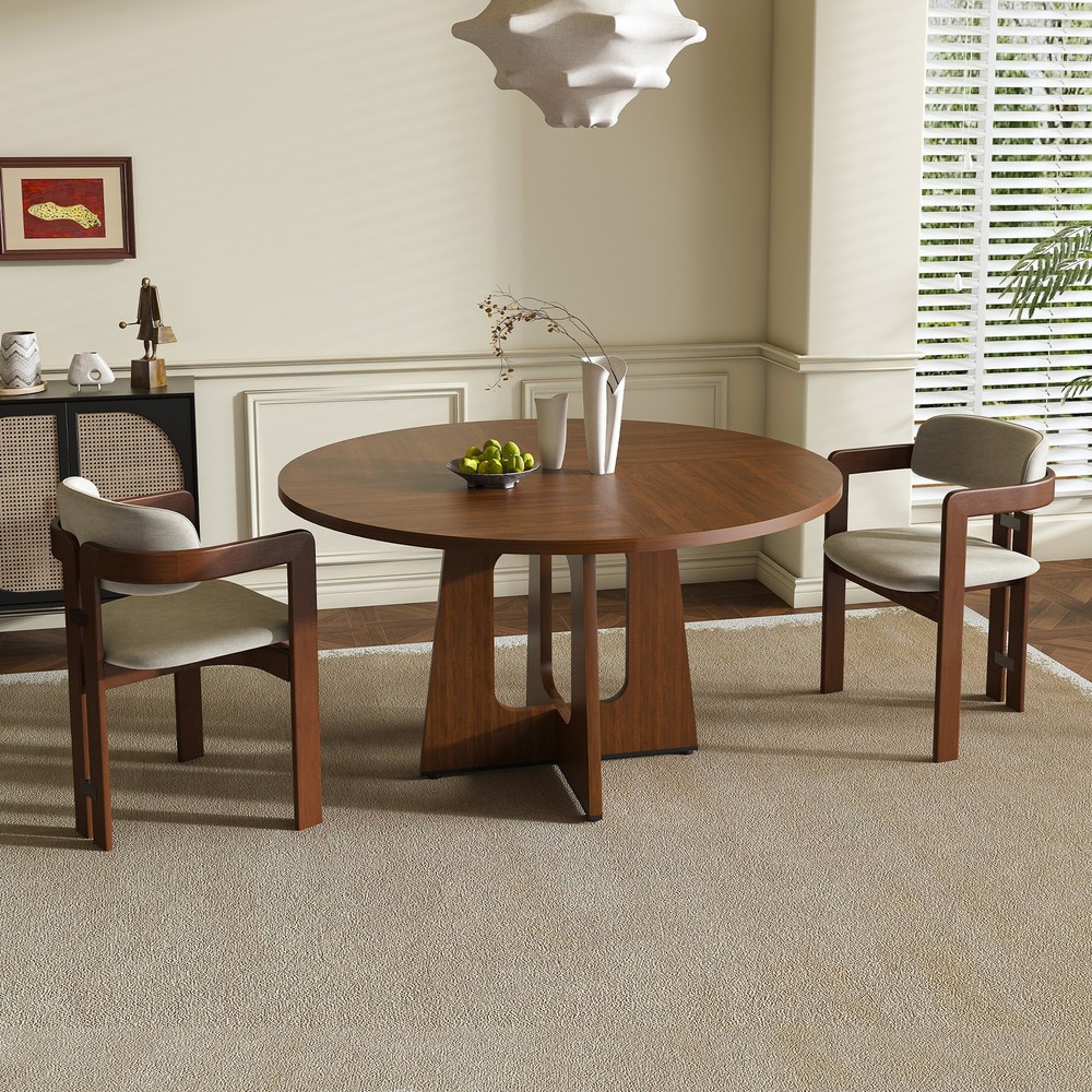 Round Dining Table for 4 - 47 Inch Farmhouse Kitchen Table, MDF Circle Table w
