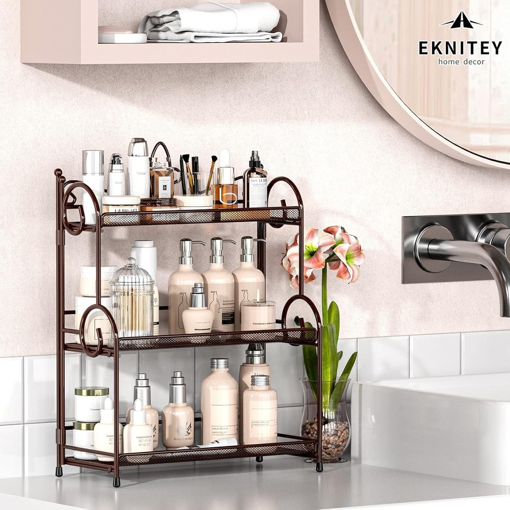 Bathroom storage rack countertop - Makeup table storage rack Brown