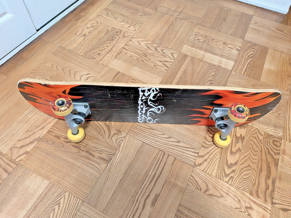 Complete Skateboard – Flame Graphic Deck – Trucks & Wheels Included