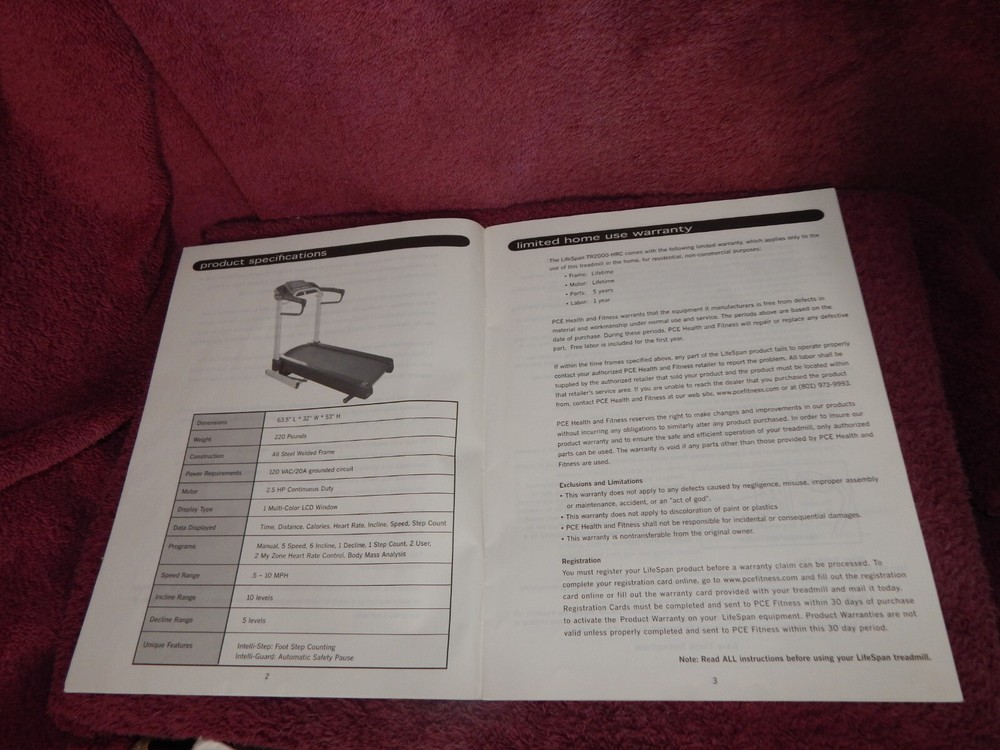 LifeSpan TR2000-HRC Owners Manual Version 1.2
