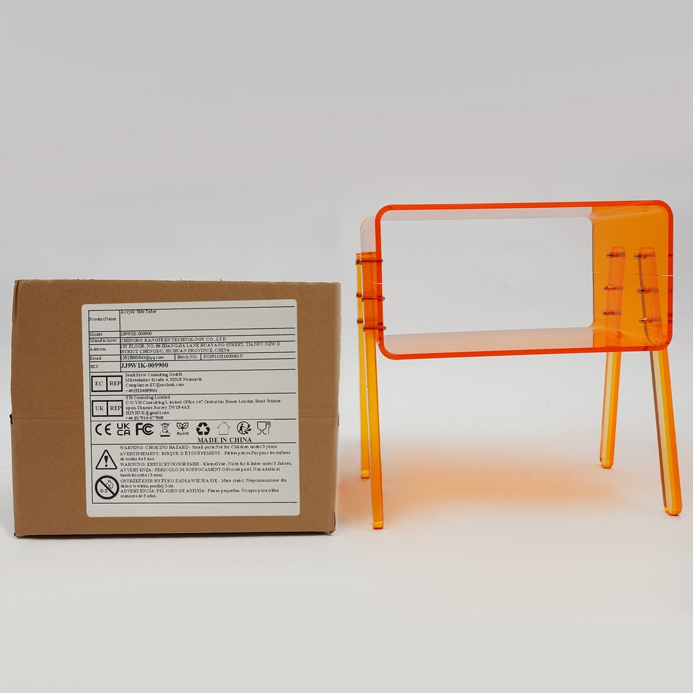 Acrylic Side Table, Orange Nightstand, Decorative Display Table, Coffee Table