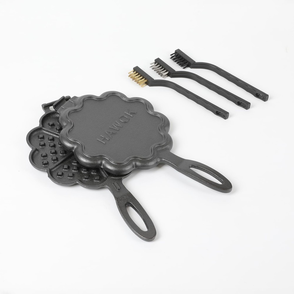 HAWOK Cast Iron Heart Shaped Waffle Iron, Maker Black