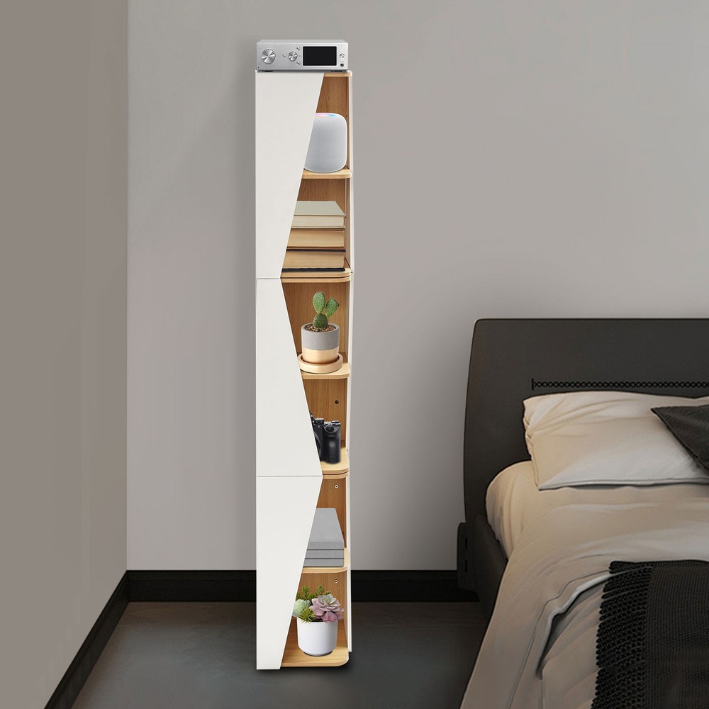 Corner Shelf 6-Tier Wall Corner Bookshelf Stylish Corner Small Bookcase Storage