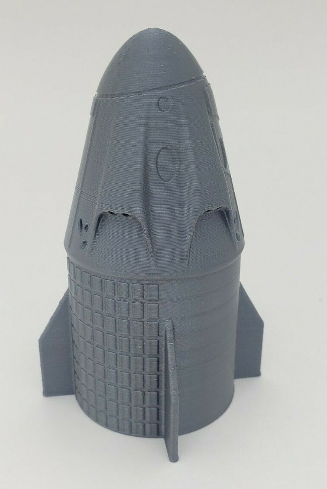 3D Printed SpaceX 1/72 Dragon Crew Capsule Model Rocket 4.4" Silver PLA Plastic