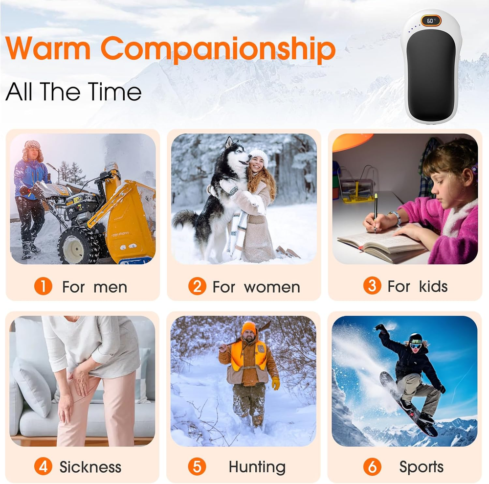 Hand Warmers Rechargeable,2 Pack Double Sided Heating Warmer That Surrounds Warm