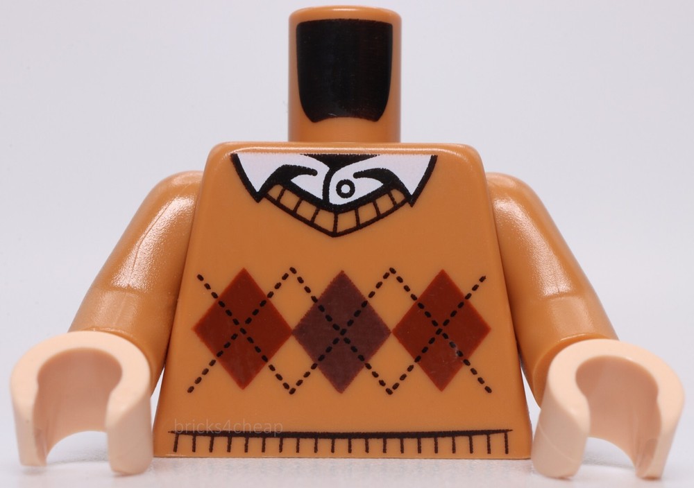 Lego Medium Nougat Torso Argyle Sweater White Shirt Collar Button Pattern