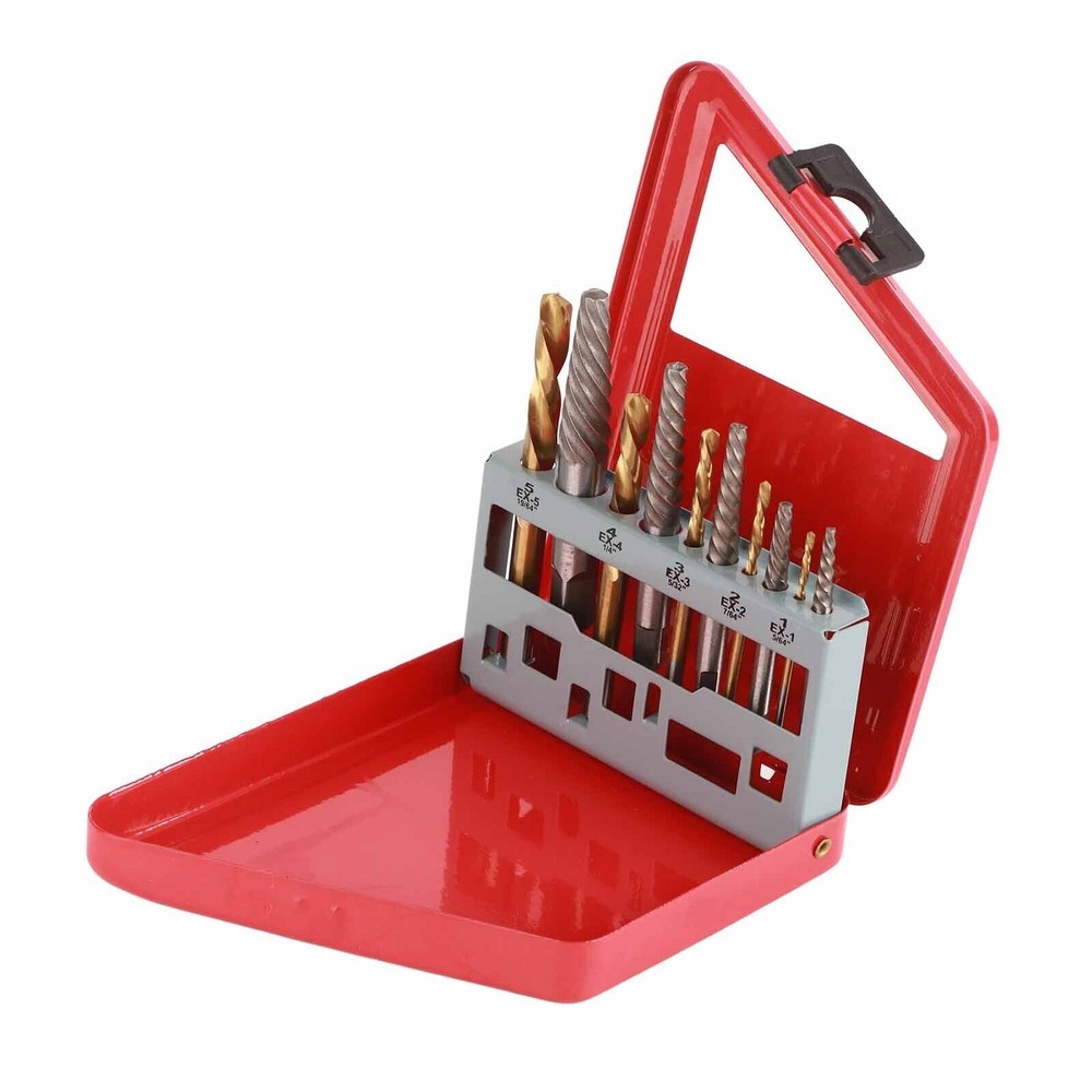 10 Pcs Drill Bit Screw Extractor Set Left Hand Titanium Plated Drill Bit Alloy