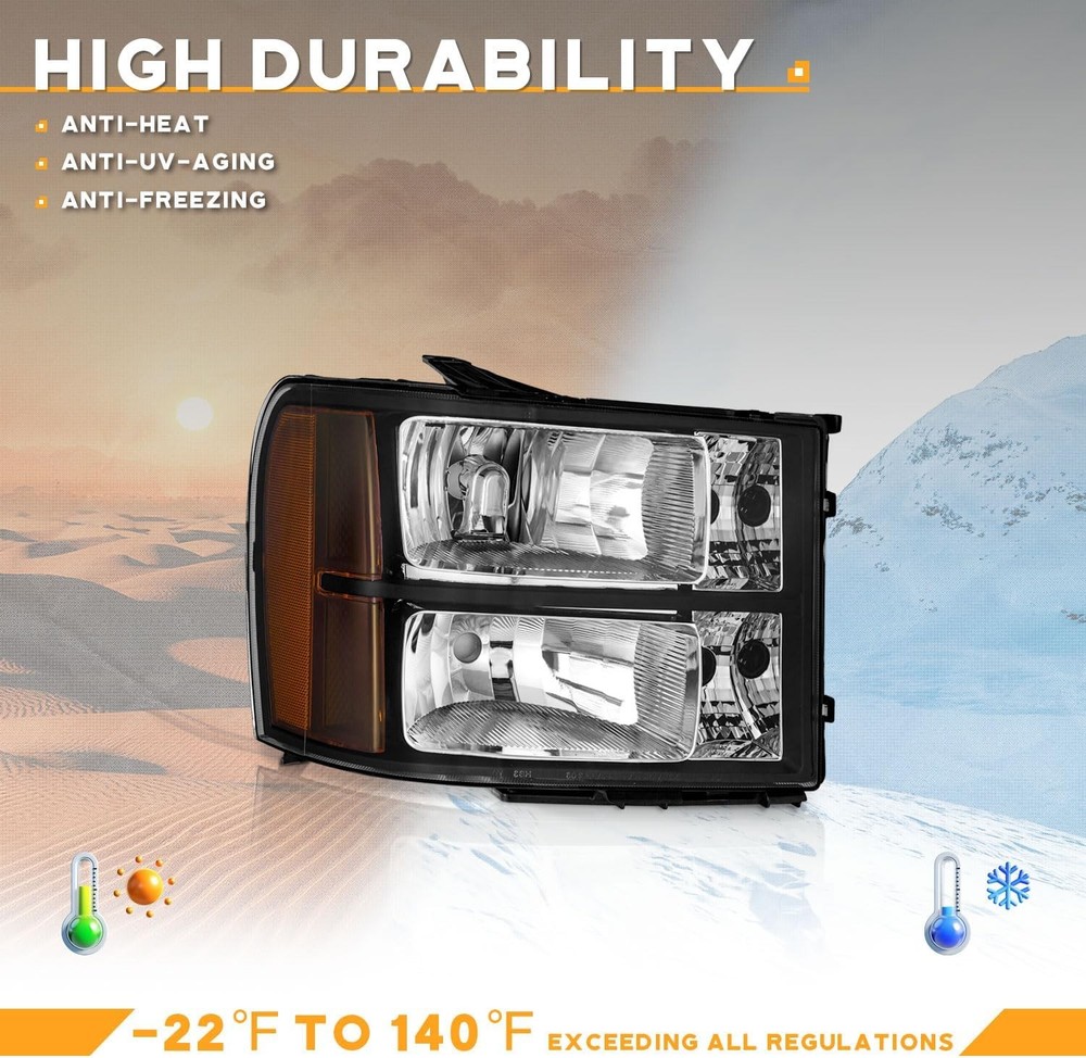 Black Headlight Assembly for GMC Sierra 2007-2013 Pair