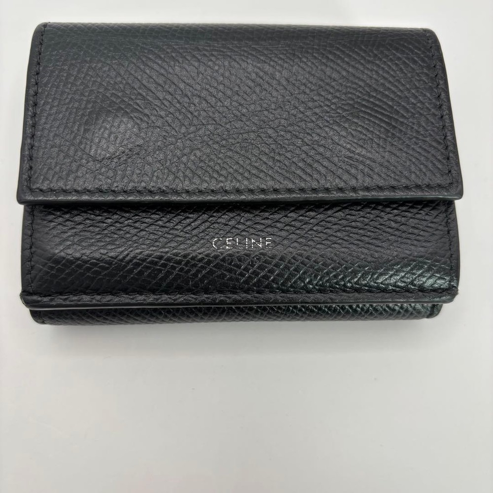 CELINE Tri Fold Wallet Folded Compact Wallet Black From Japan