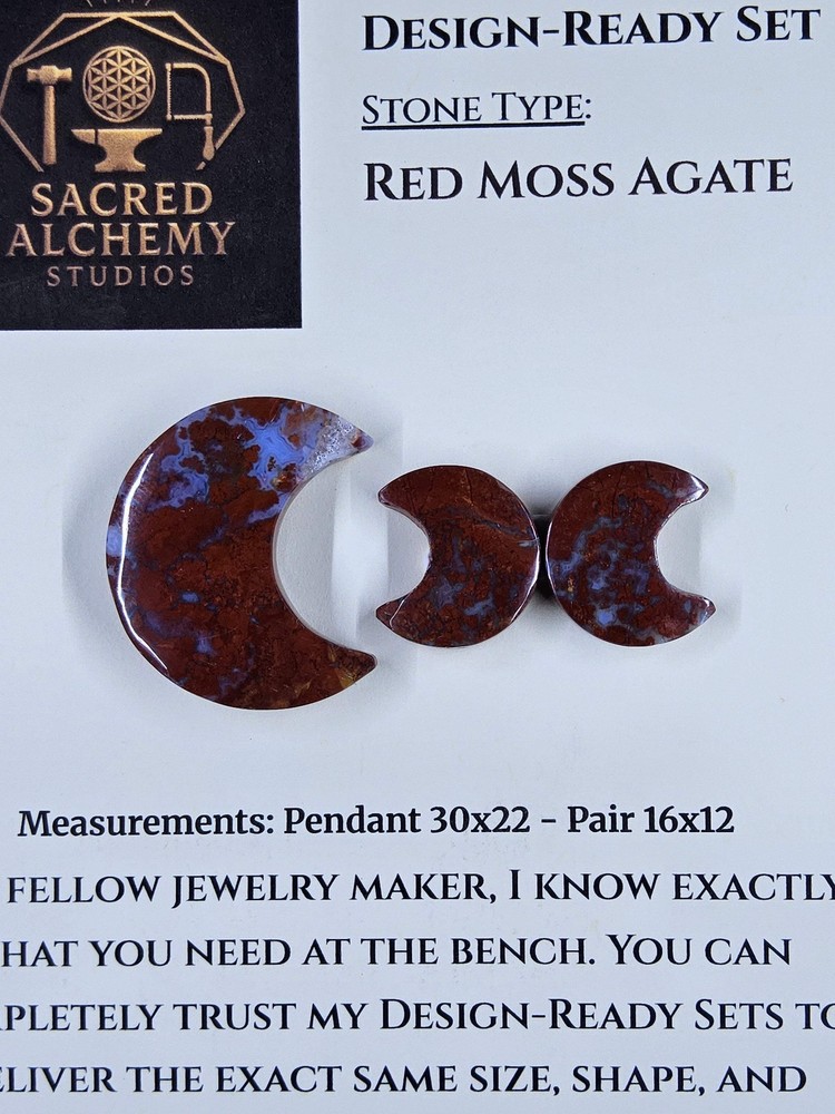 Crescent Moon - Red Moss Agate - Design-Ready Sets