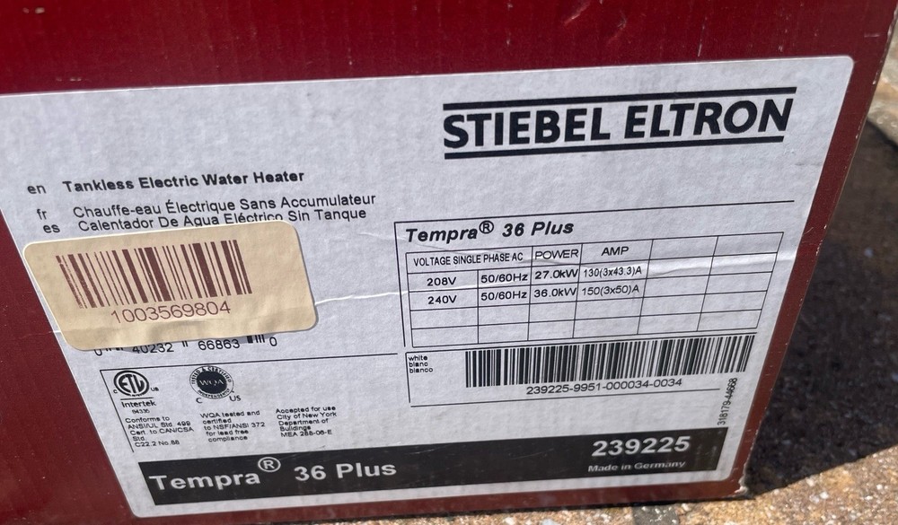 Stiebel Eltron TEMPRA 36 PLUS Tankless Water Heater New