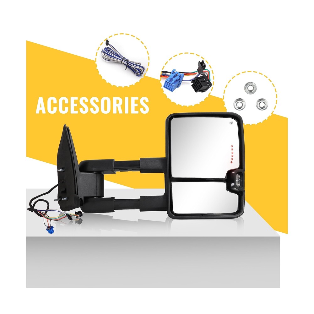 Towing Mirrors Chrome Switchback Turn Lights Compatible with 2003-2007 Chevy ...