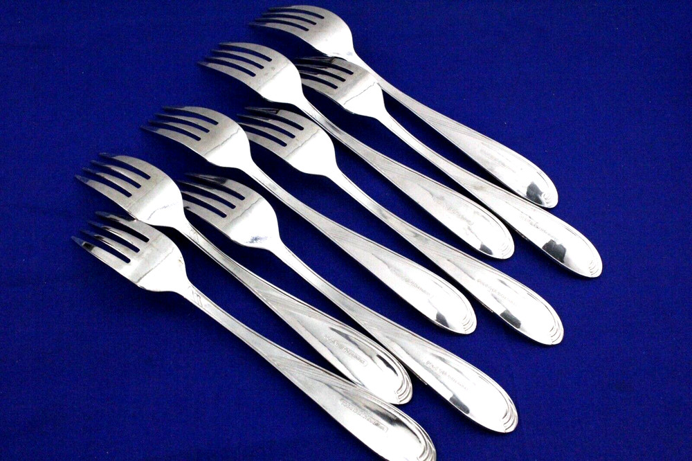 4, 8 3/8" DINNER FORKS GODINGER " WAVE SANDBLAST " STAINLESS FLATWARE