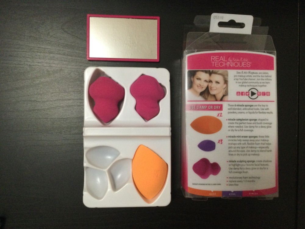 Real Techniques 3 Miracle Sponges Partial Set Face & Contour w/Mirror New