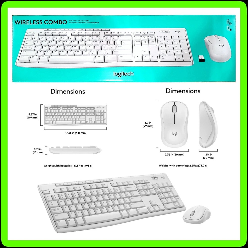 BRAND NEW Logitech FULL SIZE Wireless Combo Keyboard & Mouse ⚪ White