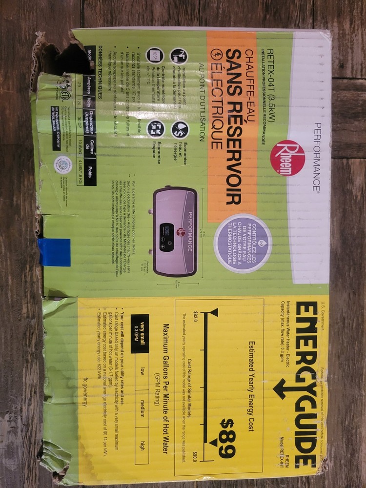Rheem RETEX04 Electric Tankless Water Heater - Gray Read”