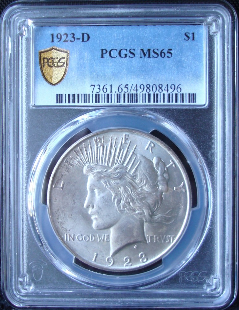 1923-D Peace Silver Dollar - PCGS MS 65 - Gold Shield