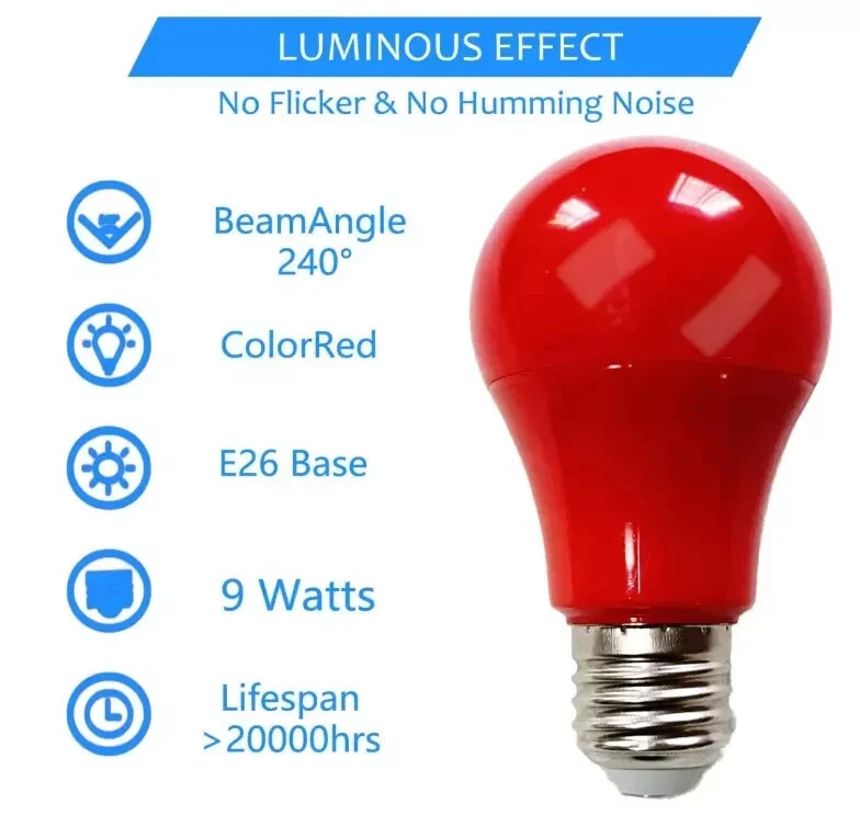 4 Pack LED Red Light Bulb, 60W Equivalent A19 Color Bulbs E26 Medium...