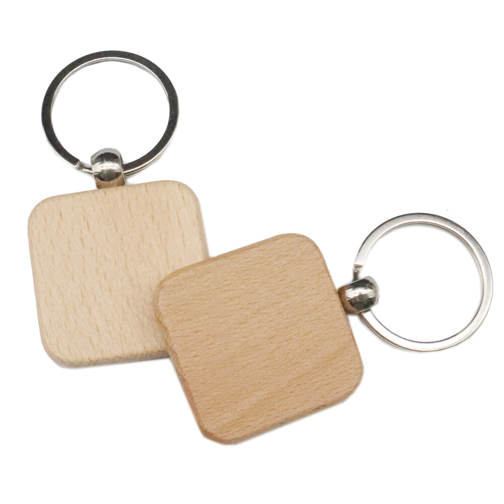 10 PACK Square Engraving Blank Wood Keychain Custom Key Tags Personalized Gift
