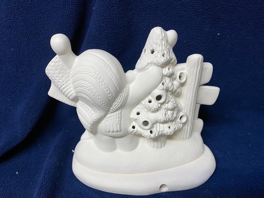 God Bless ____ ____ Snowman with Tree & Base Light Ceramic Bisque Ready to Paint