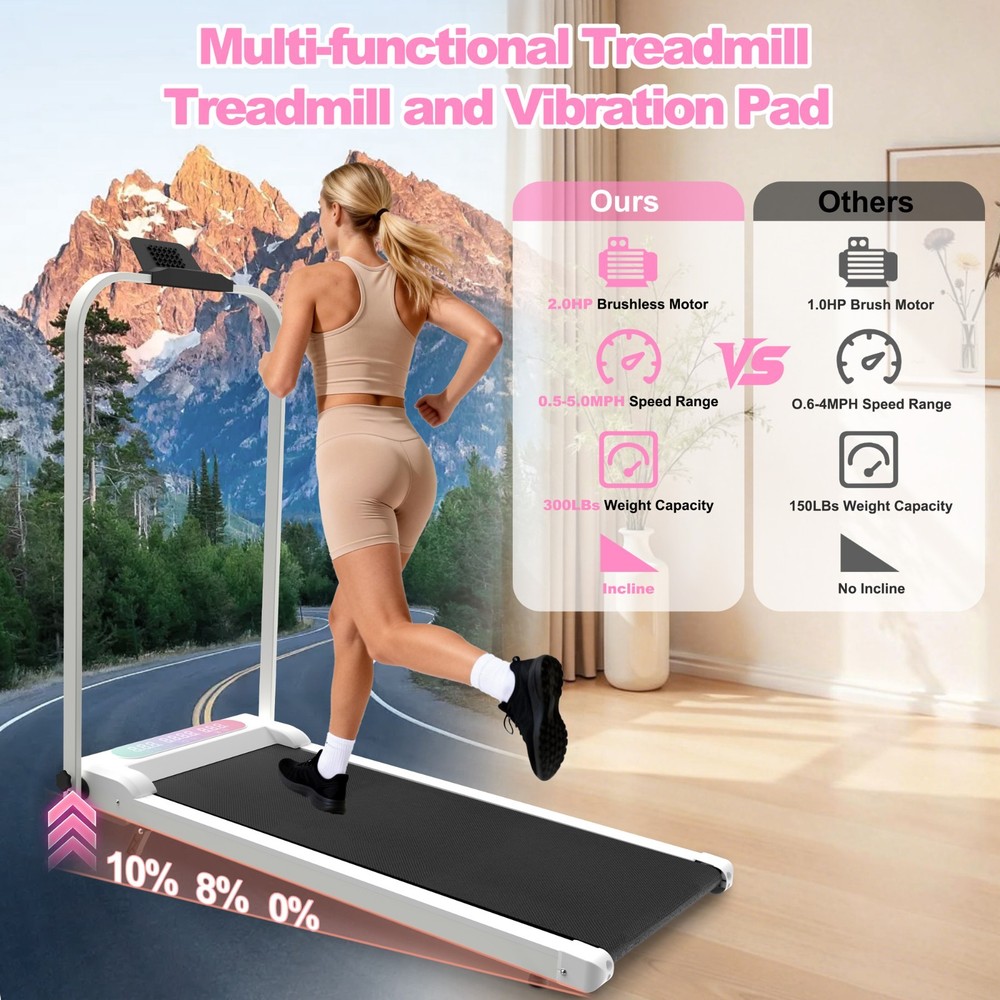Foldable Treadmill 2.0HPPortable Under Desk Walking Vibration Pad Remote Control