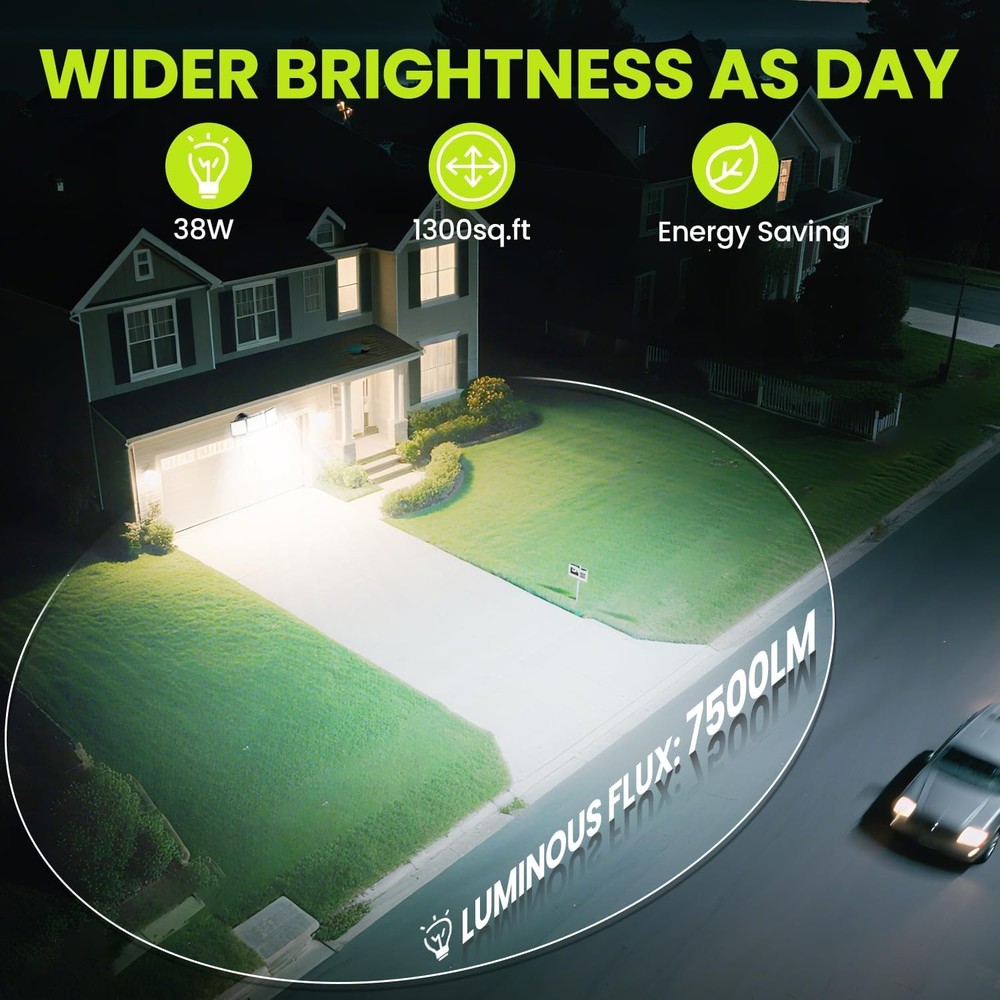 7500LM LED Security Light Motion Sensor Outdoor Lights, Adjustable 3 Head LED